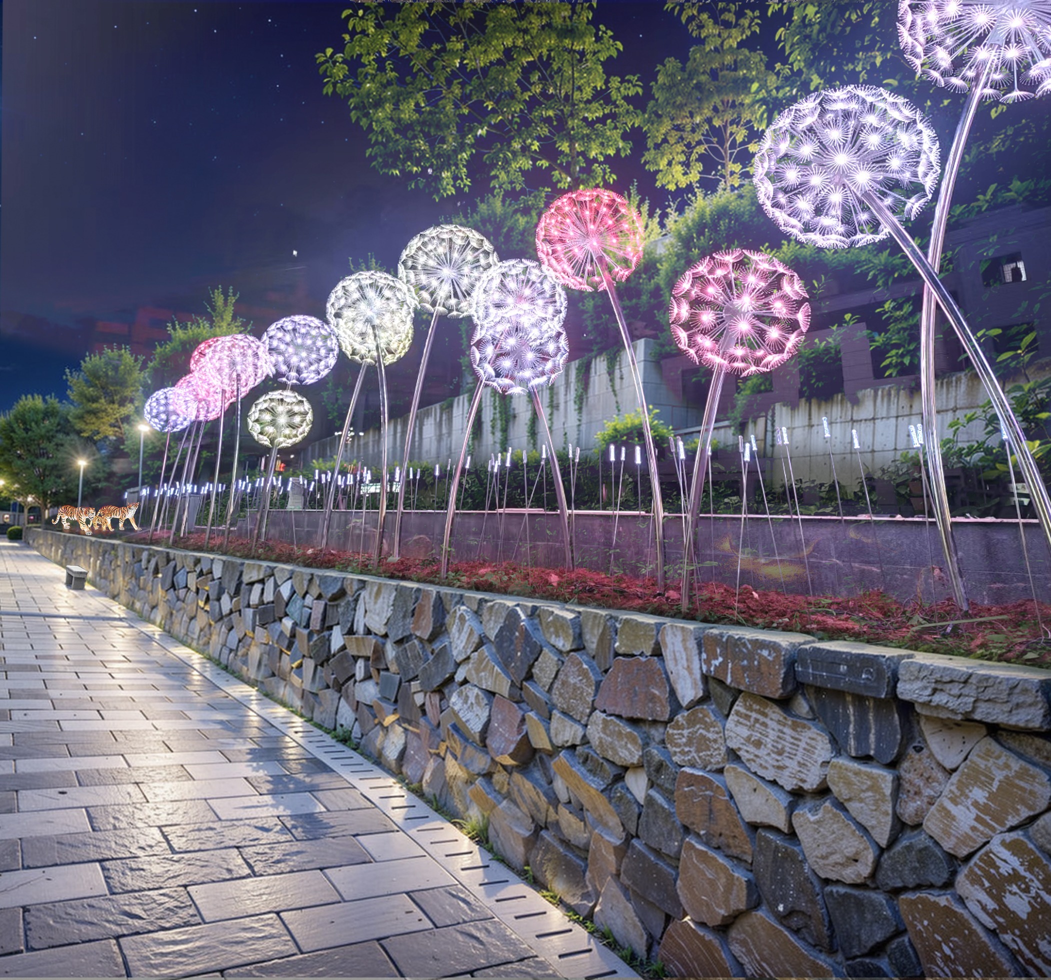 斗级营夜游夜景灯光亮化效果图